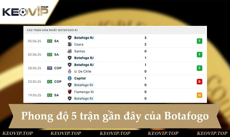 Phong độ Botafogo 5 trận gần đây