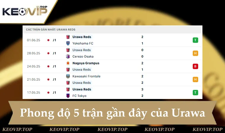 Phong độ Urawa Reds 5 trận gần đây
